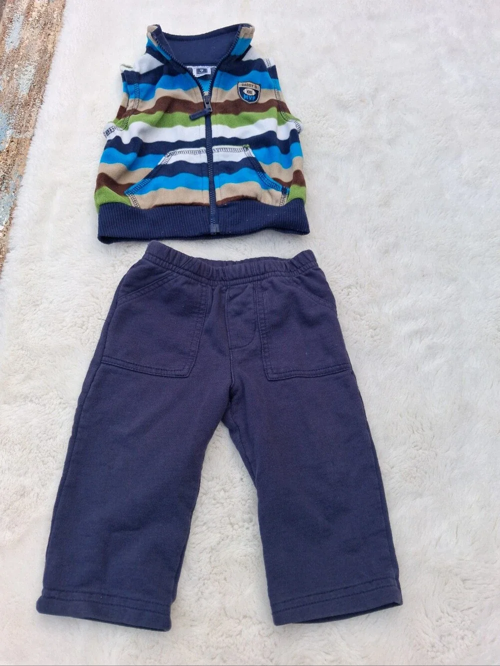 Toddler Striped Vest, Raccoon Tee & Pants Bundle - Blue/Grey/Red Size 9m Bundle